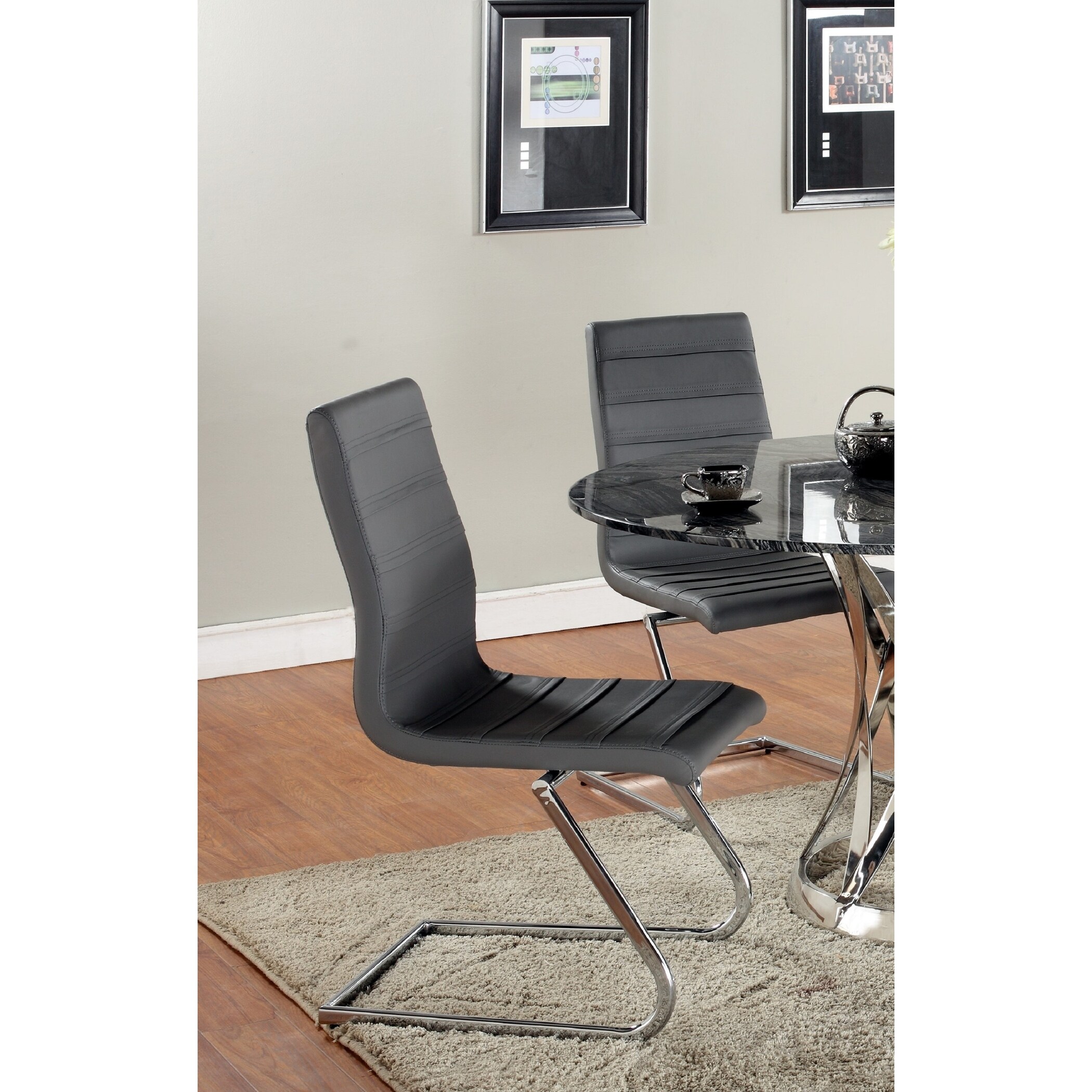 Grey leather high back dining sales chairs