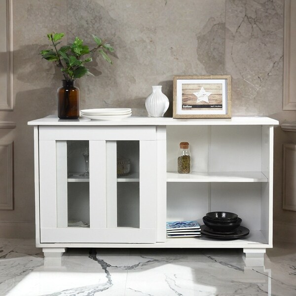 Storage Cabinet with Sliding Doors and Adjustable Shelves, White