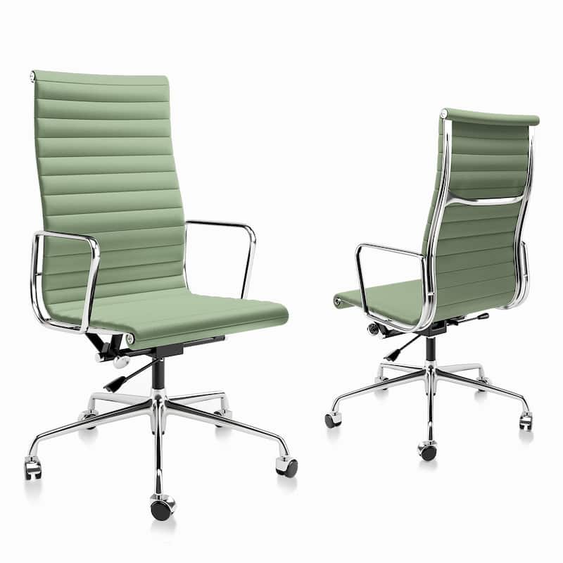 High Back Ergonomic Genuine Leather Ribbed Office Computer Chair