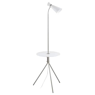 Eglo Policara 1-Light Matte Nickel Floor Lamp with White and Matte Nickel Trim