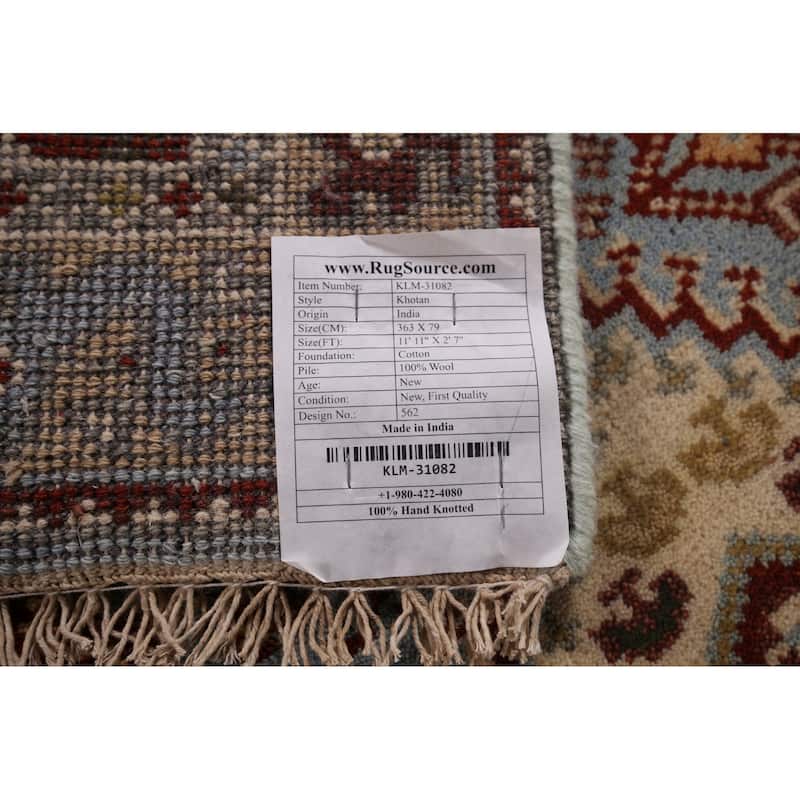 Light Blue Khotan Indian Runner Rug Handmade Wool Carpet - 2'7"x 11'11"