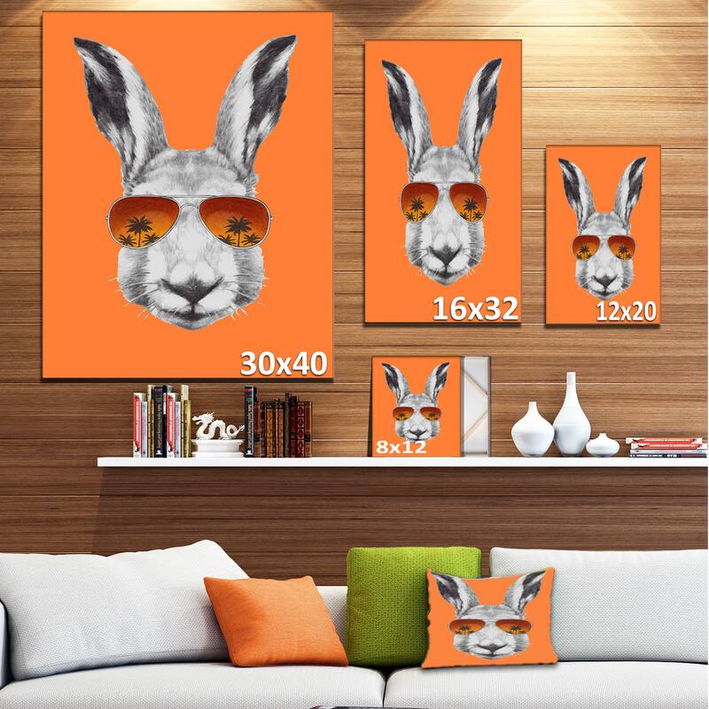 Designart "Funny Rabbit with Sunglasses" Animal Canvas Art Print