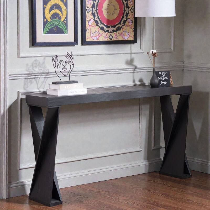 58.3" Modern Black Console Table with Crossed Legs, Narrow Entryway Table for Hallway Living Room or Office