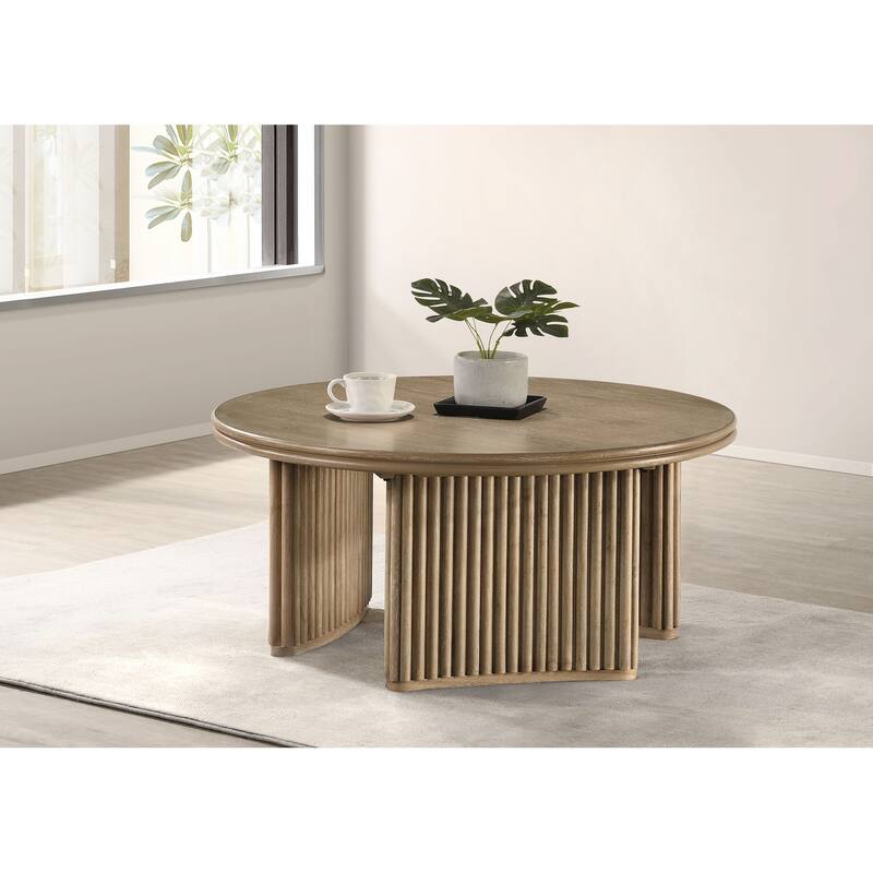 Adina 36-inch Round Wood Coffee Table Distressed Light Brown - 35.75" x 35.75" x 16.5"