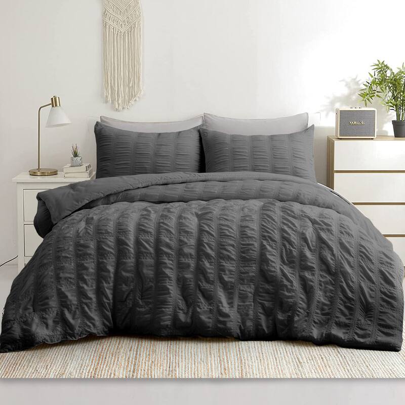 All Season Bubble Ruched Down Alternative Comforter Set - Gray - Full - Queen