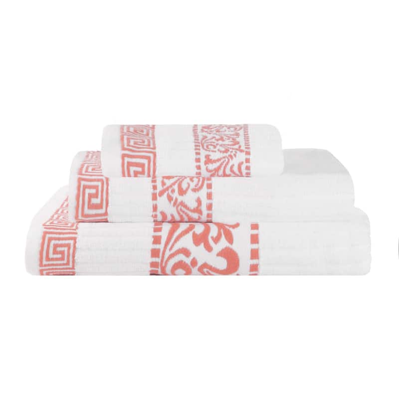 Superior Athens Cotton Floral Border Greek Key 3-Piece Towel Set