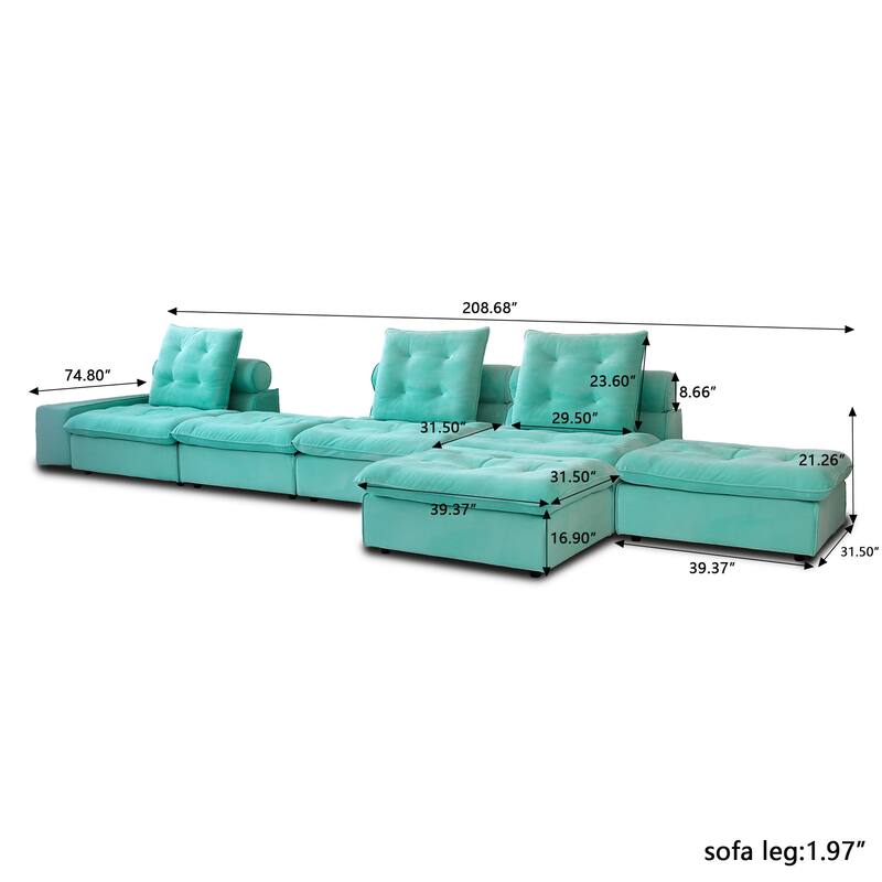 Large Modular Sectional Sofa with Ottoman,Modern Frosted Fleece Upholstery Cloud Couch