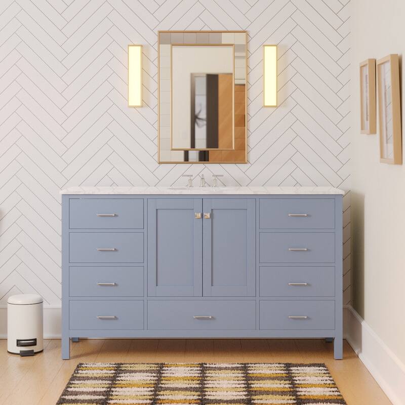 KitchenBathCollection Horizon 60" Single Bathroom Vanity with Engineered Carrara Top