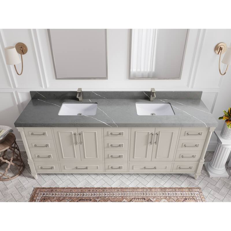 Willow Collections 84 in. W x 22 in. D Aberdeen Double Bowl Sink Bathroom Vanity with Countertop - 2" Piatra Gray - Fine Grain