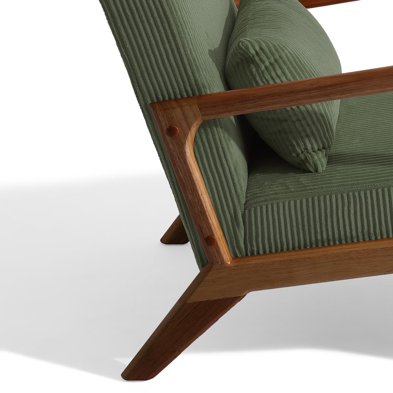 25" W Mid Century Upholstered Wood Accent Chair with Pillow
