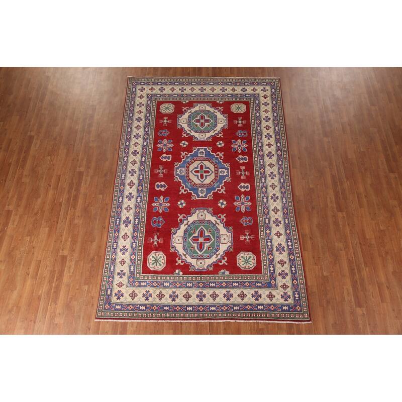 Red Kazak Area Rug Handmade Bedroom Wool Carpet - 6'7" x 10'4"