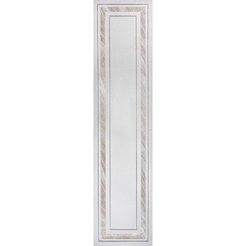 JONATHAN Y Draper Classic Border Marble Pattern High-Low Rug - 2 X 8 - Silver/Gold