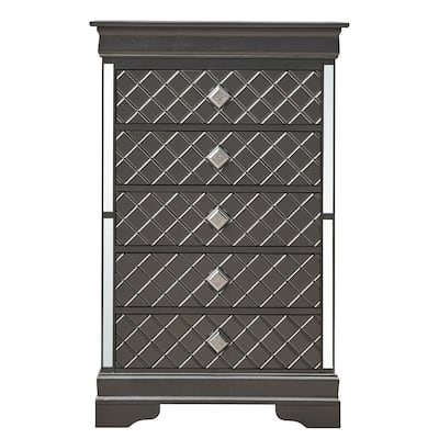 Wooden 5-Drawer Bedroom Chest - 48" - Metallic Black
