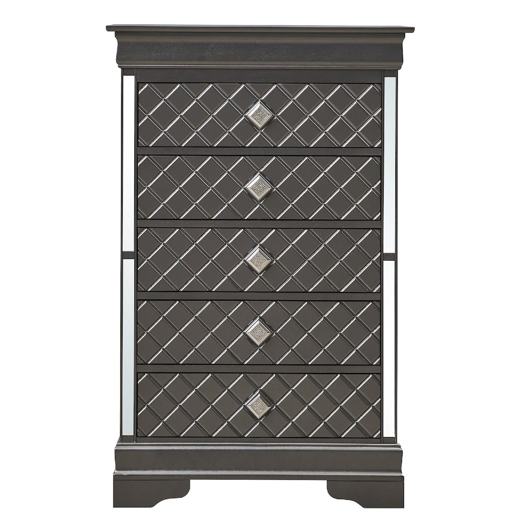 Wooden 5-Drawer Bedroom Chest - 48" - Metallic Black