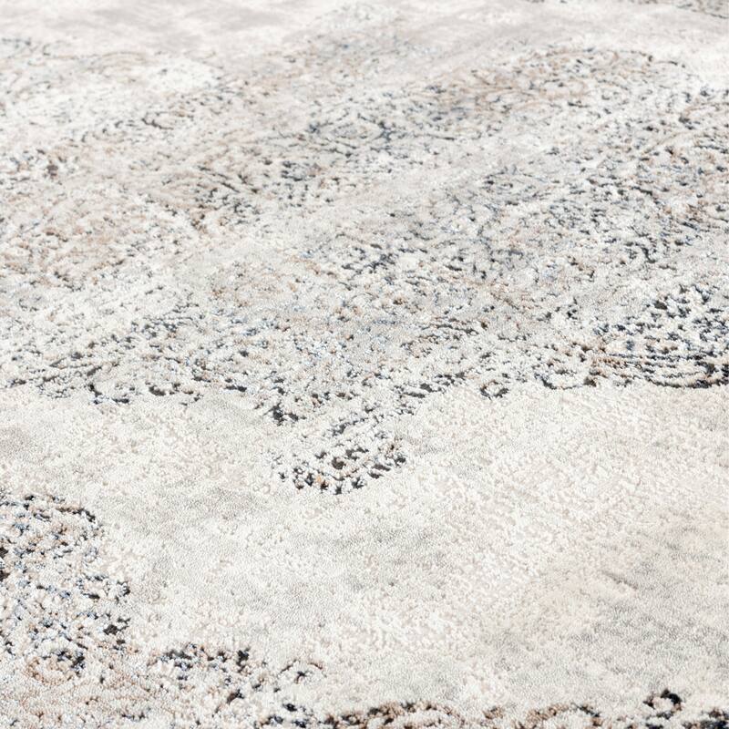 Omari Collection Grey/Blue Abstract Traditional Area Rug