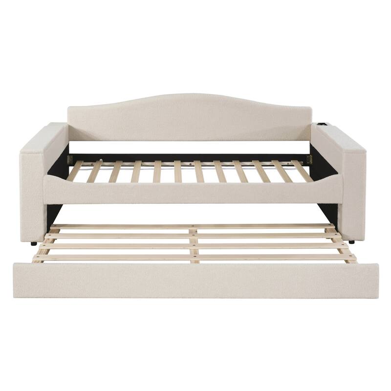 Twin Size Upholstered Daybed with Storage Armrests