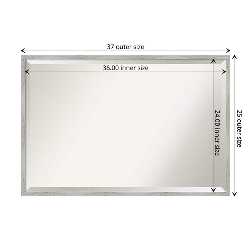 Beveled Wood Bathroom Wall Mirror - Shiplap White Narrow Frame - Outer Size: 37 x 25 in