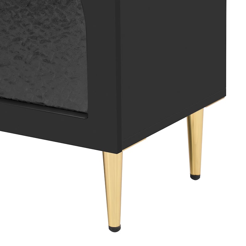 Retro TV Stand for TV up to 85 Inches with 2 Cabinets, 4 Drawers & Metal Legs - 78.8" D x 15.8" W x 22.4" H
