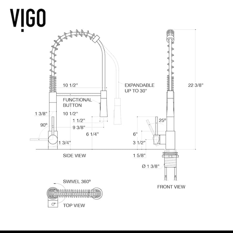 VIGO Laurelton 22" H Single Handle Pull-Down Sprayer Kitchen Faucet