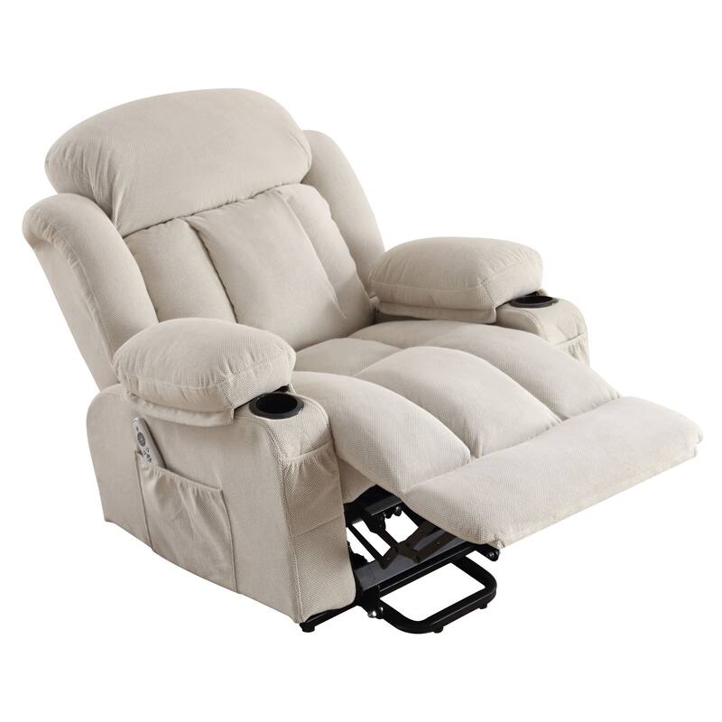 Beige Breathable Fabric Oversized Upholstered Power Lift Massage