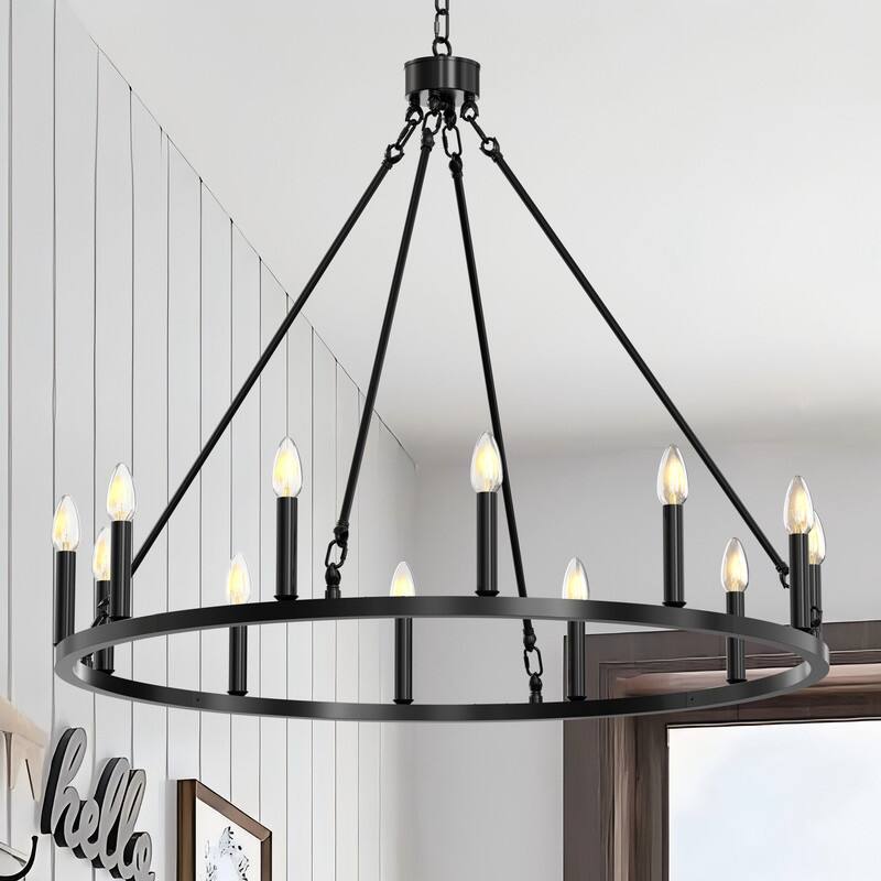 Wagon Wheel Chandelier Collection - Rustic Farmhouse Lighting for Every Space - 12 lights - 38 inches