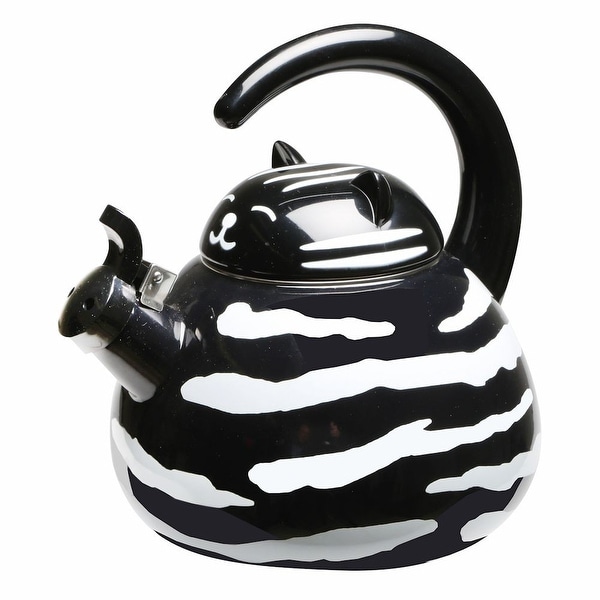 Whistling Black and White Tuxedo Cat Enamel Teakettle