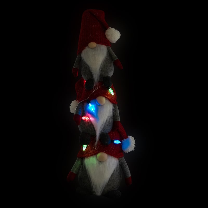 LED Lighted Triple Stacked Gnomes Christmas Decoration - Multicolor Lights - 26"
