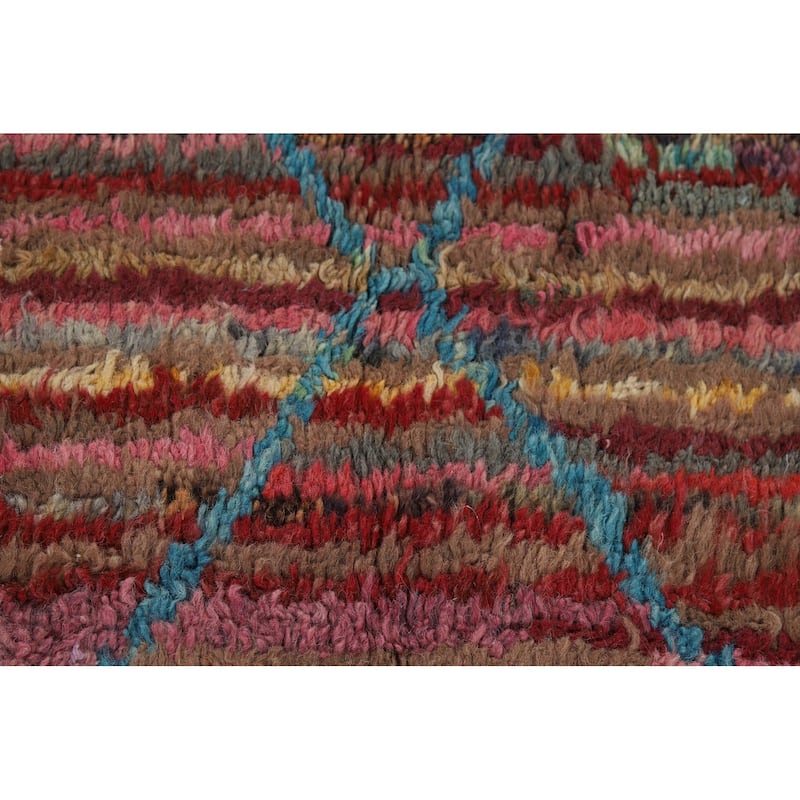 Striped Trellis Moroccan Area Rug Handmade Wool Carpet - 5'8" x 9'9"