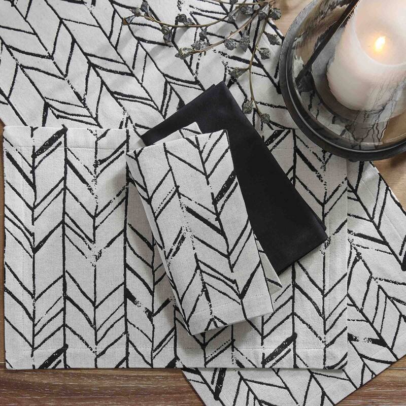 Split P Black and White Herringbone Table Runner 72"L - 15" x 72"