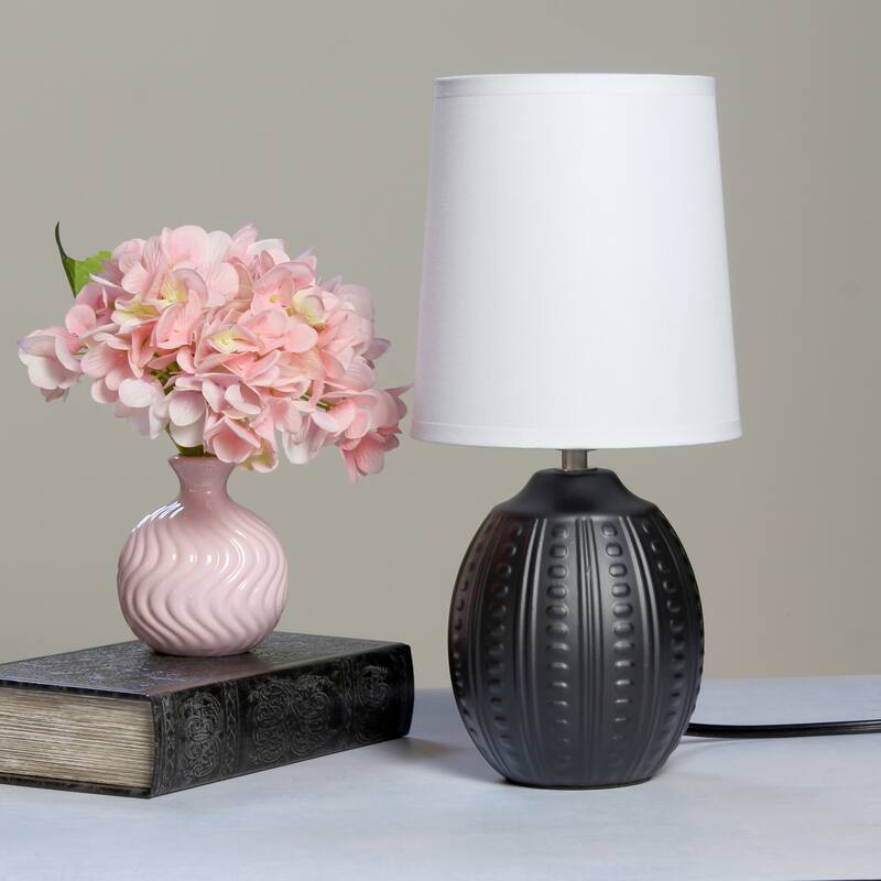 Ceramic Oval Table Lamp with Fabric Shade for Bedroom, Living Room - 6 x 6 x 13 in. (L x W x H)