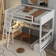 preview thumbnail 3 of 24, Full Size Loft Bed with L-Shaped Desk and LED Light, Solid Wood Loft Bedframe w/ 2 Drawers, Storage Bench & USB Charging Station