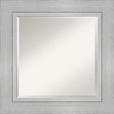 Beveled Wood Wall Mirror - Romano Silver Frame - Outer Size: 27 x 27 in