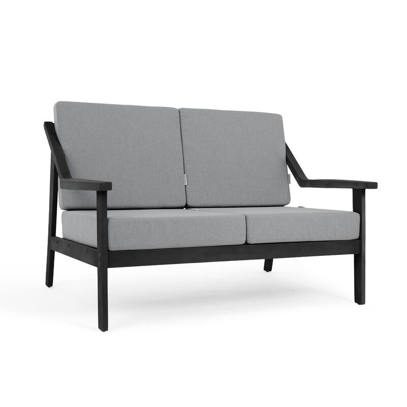 Outdoor Wood Teak Cushioned Patio 2 Seater Loveseat with Coffee Table