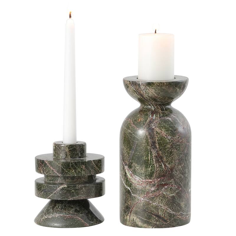 SAFAVIEH Home Thea Green/Red Marble Taper/Pillar Candle Holder Set of 2