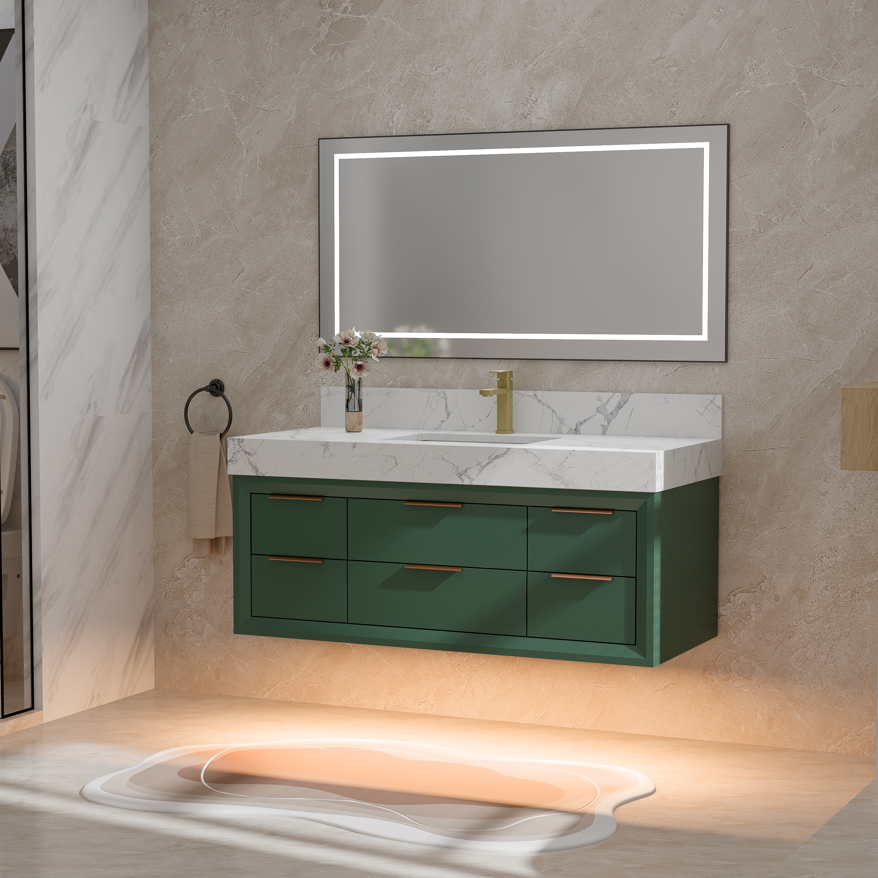 48 Inch Floating Wall-Mount Single Bathroom Vanity with Sink,Black/White/Blue/Green. - 48 inch