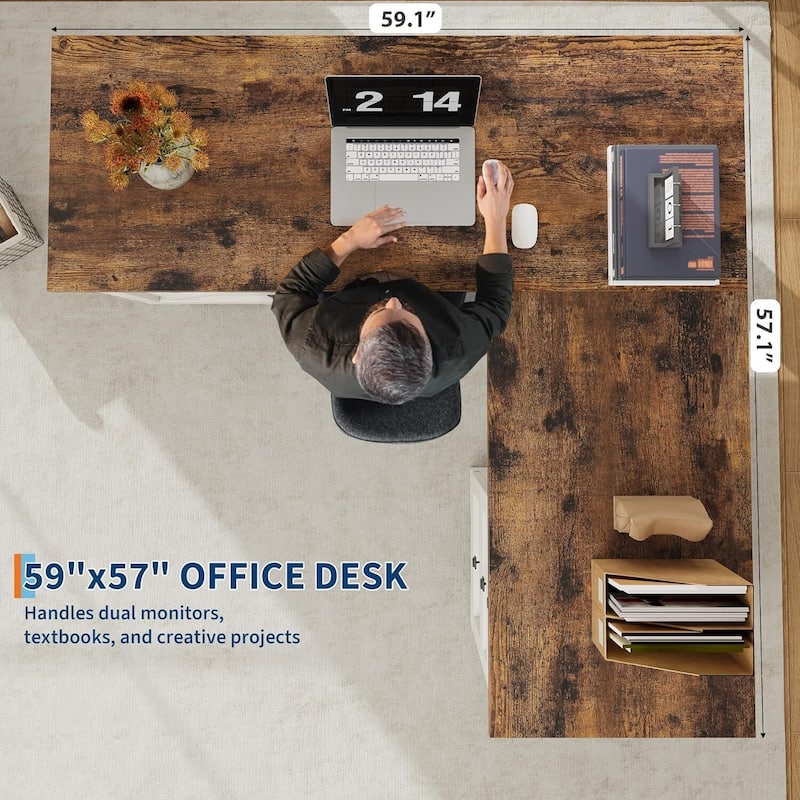 Executive L Shaped Home Office Computer Desk with File Drawers