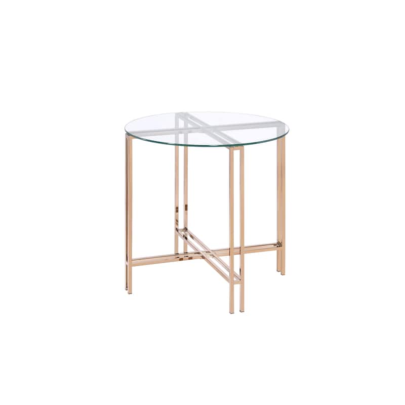 Metal Frame End Table with Glass Top - Gold - Glass