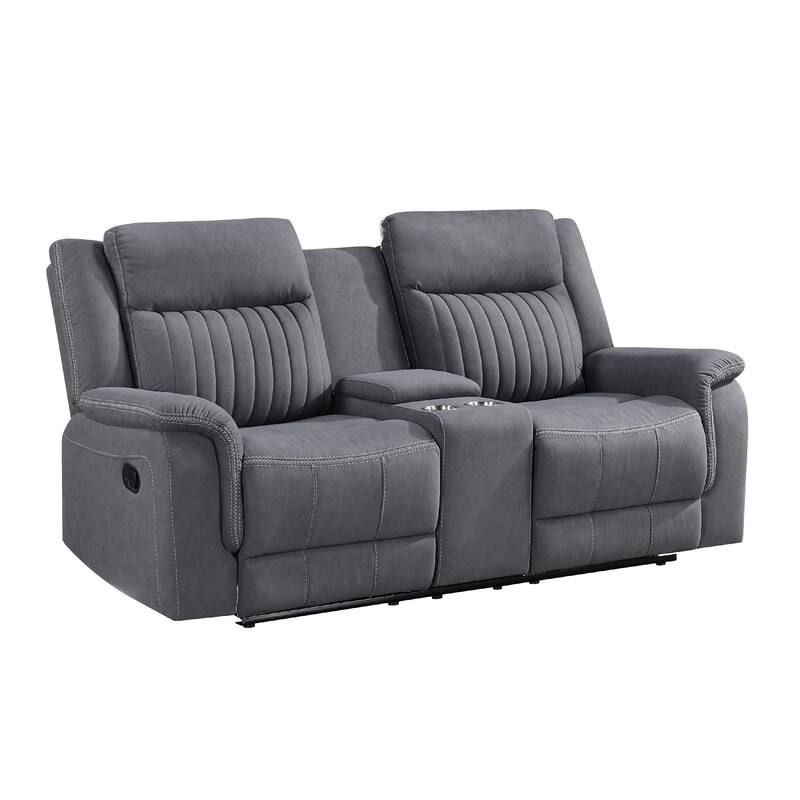 Lenny Manual Reclining Loveseat, Cup Holders, Gray Microfiber, 75 Inch