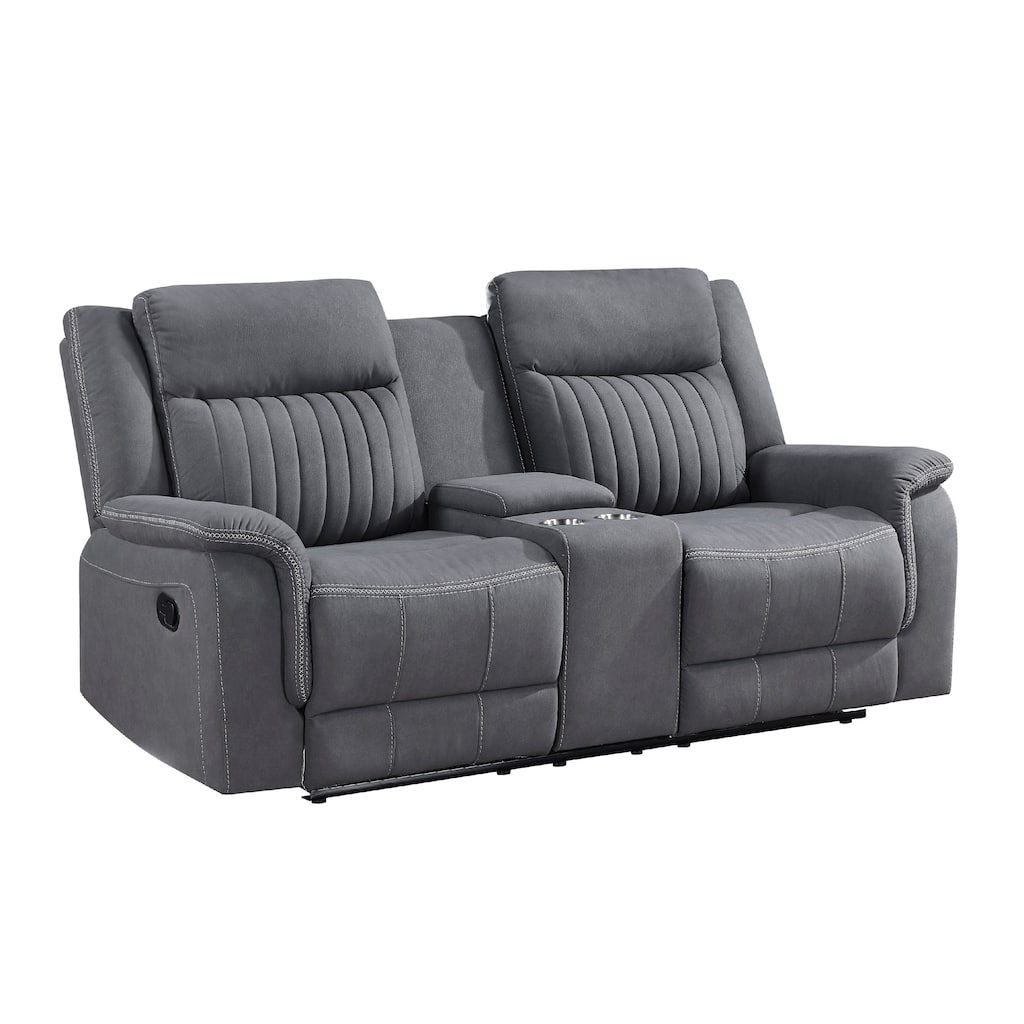 Lenny Manual Reclining Loveseat, Cup Holders, Gray Microfiber, 75 Inch