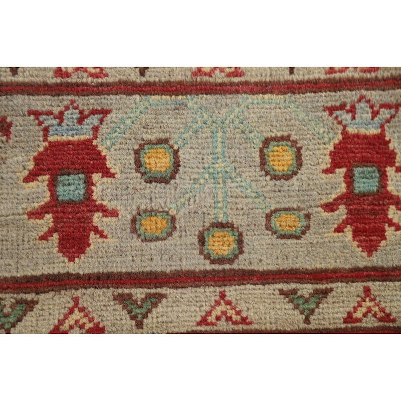 Hand Knotted Oriental 100% Wool Carpet Traditional Geometric Multi-Colored Kazak Runner Rug - 19' 10'' X 2' 6''