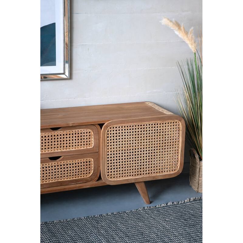 Characteristic TV Stand Console Cabinet Sideboard with Rattan Doors, Storage Cabinet Accent Cabinet