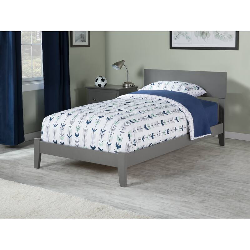 Twin Bed Coastal Craftsman Style Grey - HomeStock Traditional Platform Bed Frame with Open Footboard