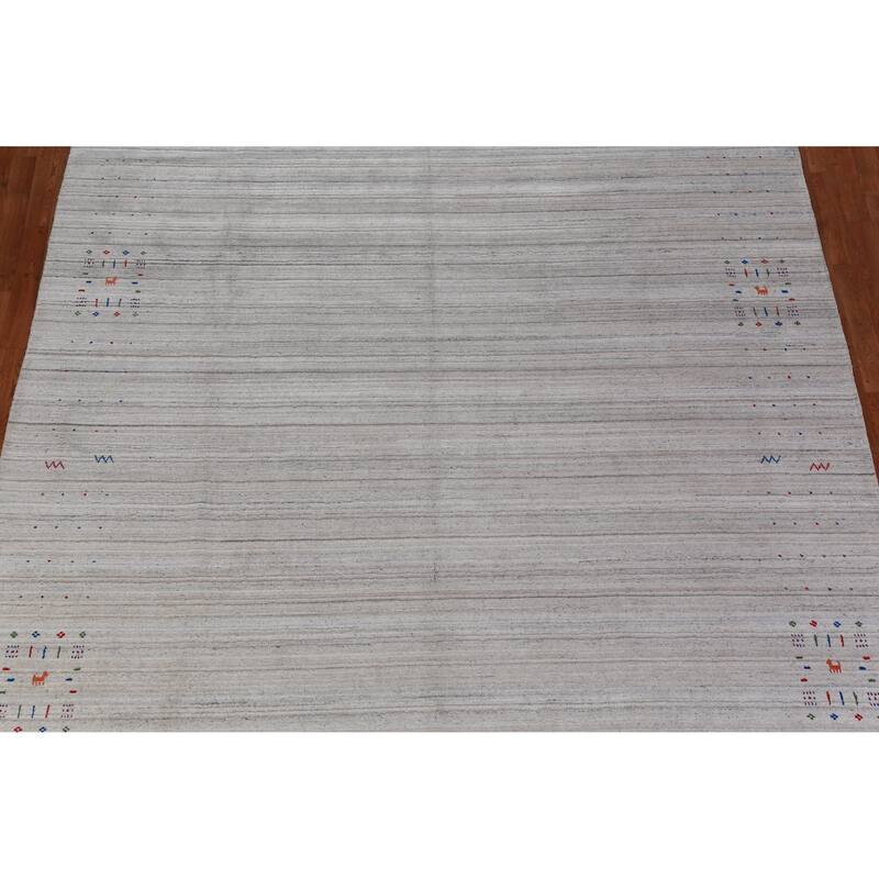 Hand Knotted Oriental 100% Wool Carpet Tribal Stripe Greys & Charcoal Gabbeh Area Rug - 12' 0'' X 8' 10''