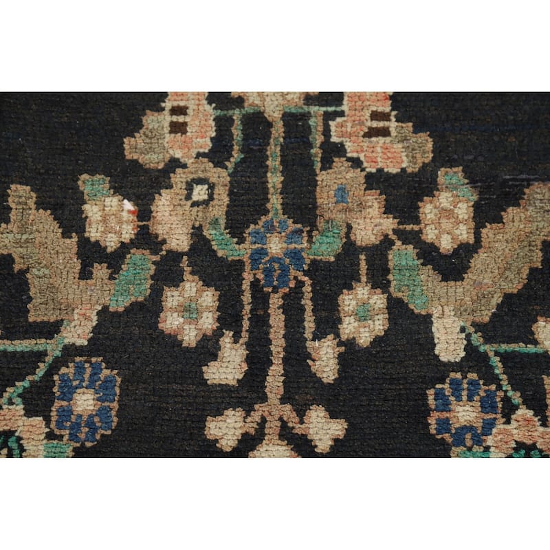 Dark Blue Hamedan Vintage Persian Runner Rug Hand-Knotted Wool Carpet - 3'7" x 10'1"