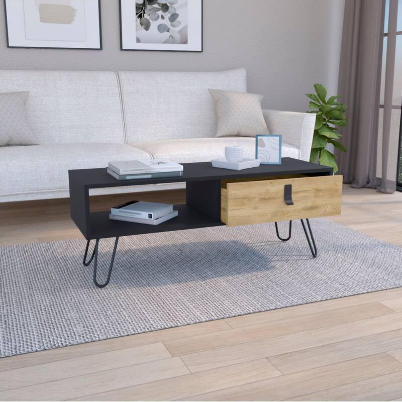 Huna Coffee Table with Hairpin Legs and Drawer