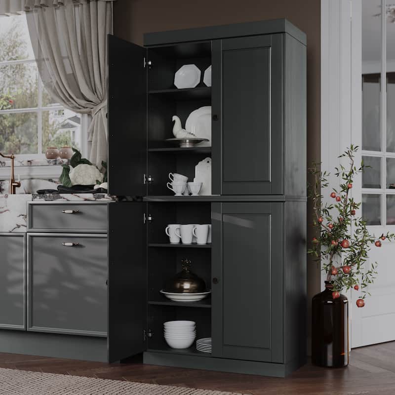 Palace Imports 100% Solid Wood Pantry Cabinet with Frosted, Clear Glass or Solid Doors and Adjustable Shelves