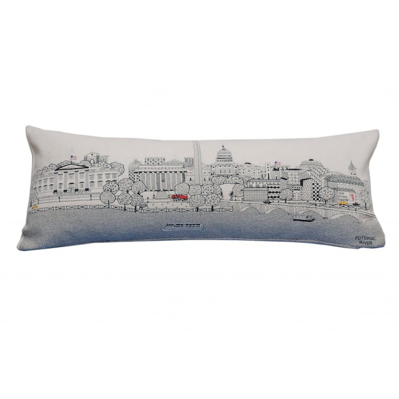 HomeRoots 35" White Washington DC Daylight Skyline Lumbar Decorative Pillow
