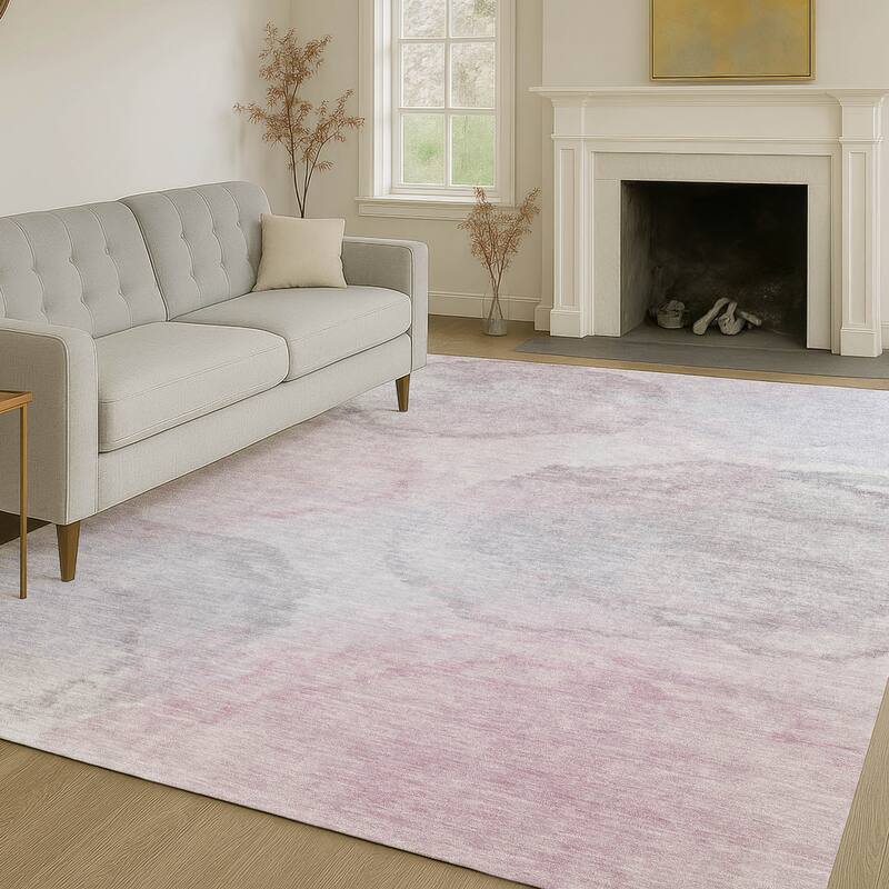 Machine Washable Indoor/ Outdoor Abstract Muted Chantille Rug