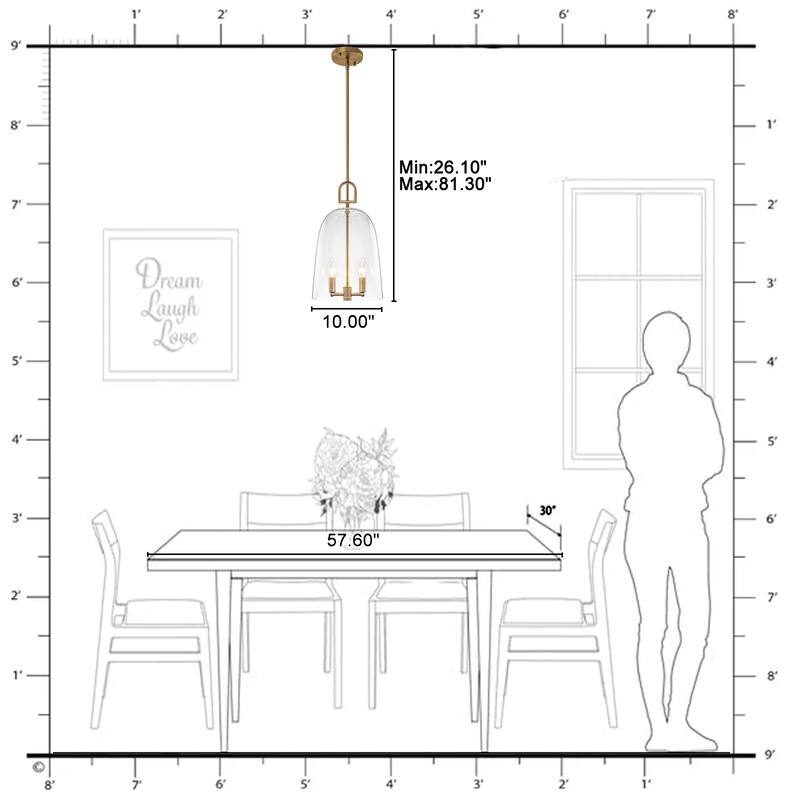 2-Light Gold Metal Pendant Light with Bell-Shaped Clear Glass Shades - Dia.10-in