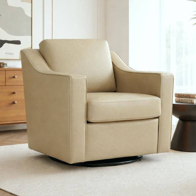 30" W Modern Accent Swivel Chair Comfy Upholstered Armchair - Cream/ Vegan Leather